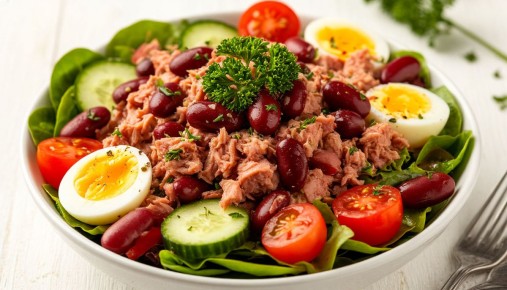 Салат с тунцом и фасолью: простой и быстрый ужин без варки